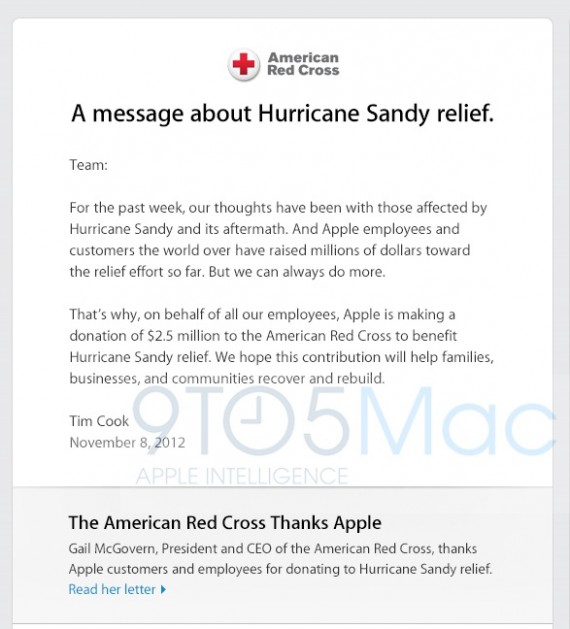 Uragano Sandy: donati 2,5 milioni da parte di Apple