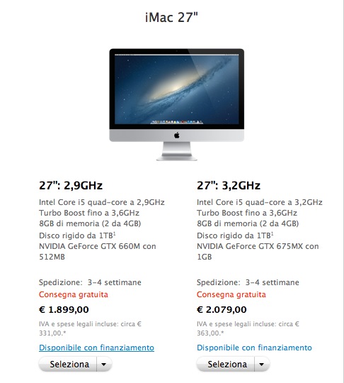 iMac da 27″: la spedizione torna nuovamente a 3-4 settimane