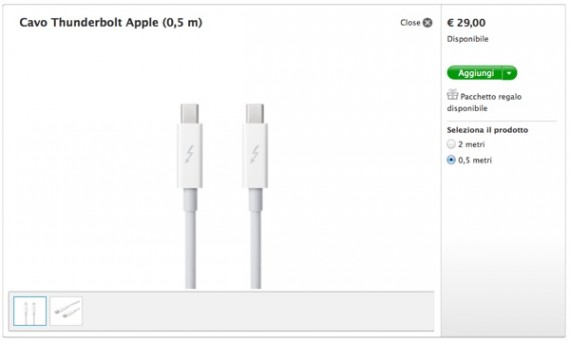 Apple mette in vendita la versione economica del cavo Thunderbolt a 29€