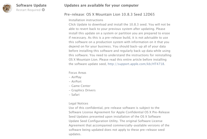 Apple invia la build 12D65 di OS X 10.8.3 agli sviluppatori