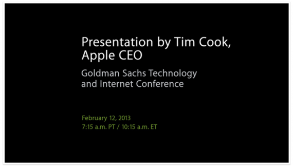 Apple trasmetterà la presentazione di Tim Cook presso la conferenza di Goldman Sachs