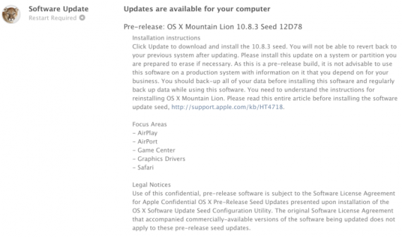 Apple invia OS X 10.8.3 build 12D78 agli sviluppatori