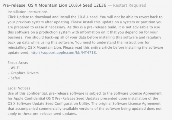 Apple rilascia la build 12E36 Beta di OS X 10.8.4