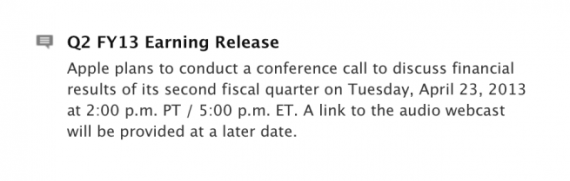 La conferenza finanziaria di Apple si terrà il 23 aprile