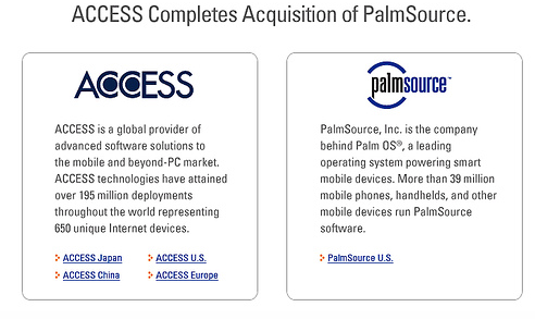 Tra i brevetti ottenuti in licenza da Apple al costo di 10 milioni di dollari ne sono presenti alcuni di Palm