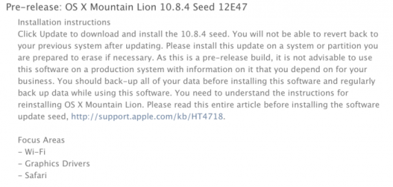 Apple invia la build 12E47 di OS X 10.8.4 agli sviluppatori
