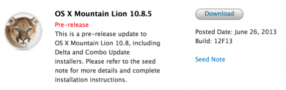 Apple invia la build 12F13 di OS X 10.8.5 agli sviluppatori