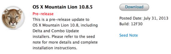 Apple rilascia la build 12F30 di OS X Mountain Lion 10.8.5 agli sviluppatori
