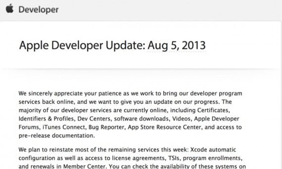 Entro fine settimana il Dev Center tornerà completamente operativo