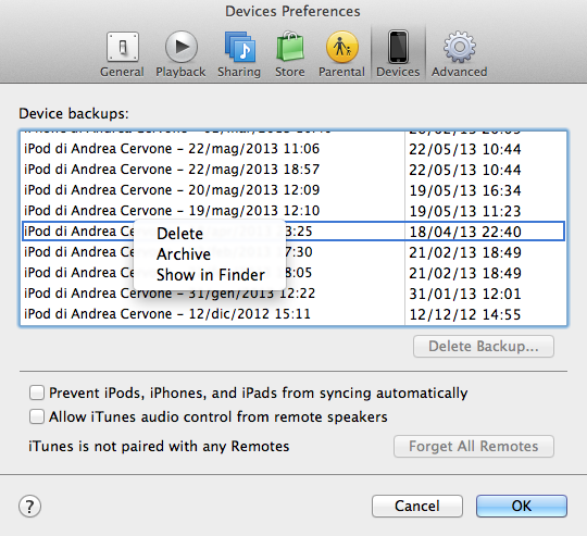 itunes-archiaviare backup