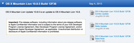 Apple invia la build 12F36 di OS X Mountain Lion 10.8.5 Build agli sviluppatori