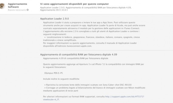 Apple rilascia gli aggiornamenti Application Loader 2.9.0 e Compatibilità RAW 4.09