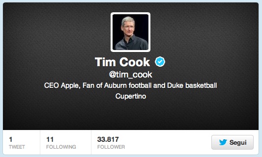 Anche Tim Cook è su Twitter
