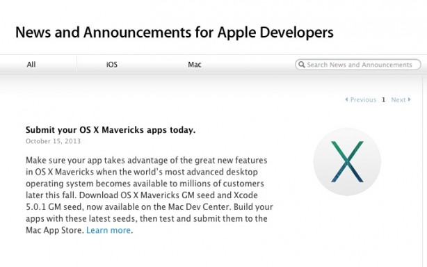 OS X Mavericks in arrivo: Apple invita gli sviluppatori ad inviare applicazioni compatibili