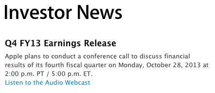Risultati Finanziari Q4 2013: Apple li presenterà il prossimo 28 ottobre