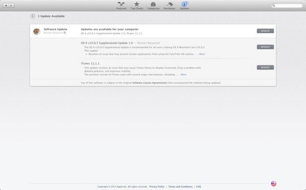 Apple rilascia un nuovo aggiornamento per iTunes e OS X 10.8.5