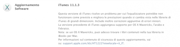 iTunes 11.1.3 disponibile per il download dal Mac App Store
