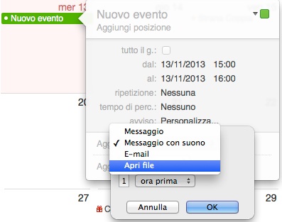 calendario evento apri file