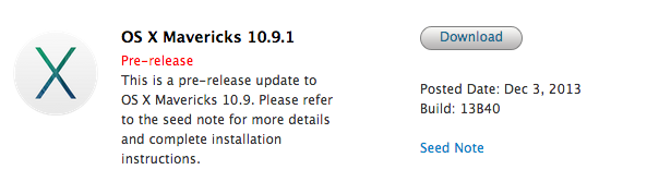 Nuova beta di OS X 10.9.1 disponibile per gli sviluppatori