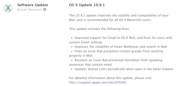 Apple rilascia OS X Mavericks 10.9.1: correzioni per Mail