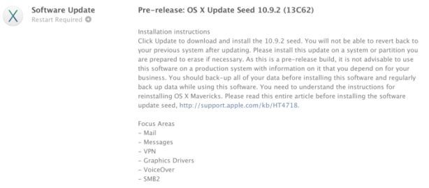 Apple rilascia la build 13C62 di OS X Mavericks 10.9.2