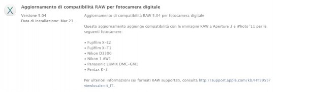 Apple rilascia un nuovo aggiornamento di compatibilità RAW