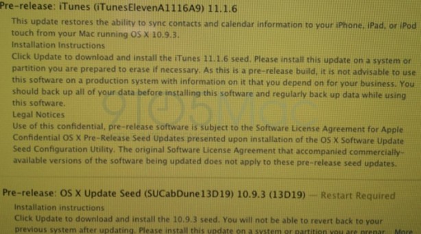 Apple rilascia le nuove beta di OS X 10.9.3 e di iTunes