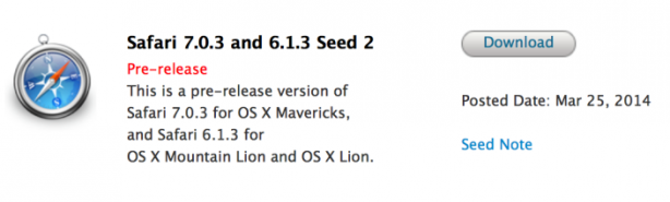 Apple rilascia agli sviluppatori Safari 7.0.3 e 6.1.3 (Seed 2)
