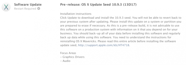 Apple rilascia OS X 10.9.3 build 13D17 agli sviluppatori