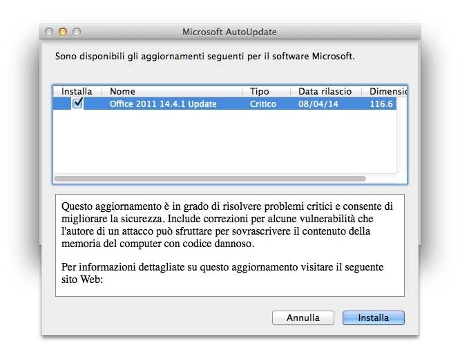 Microsoft aggiorna Office 2011 per Mac (14.4.1)