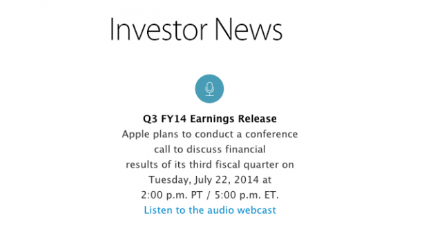 I risultati fiscali del Q3 2014 di Apple saranno pubblicati il 22 Luglio