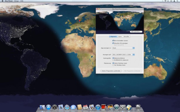 Blue Planet: cartina geografica mondiale come sfondo animato per Mac
