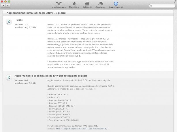 Apple aggiorna iTunes e il supporto “camera RAW” su OS X