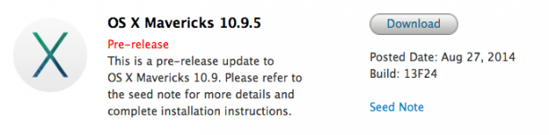 Apple rilascia la build 13F24 di OS X Mavericks 10.9.5 agli sviluppatori
