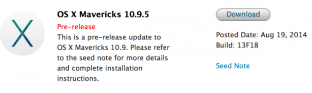 Apple rilascia una nuova build di OS X Mavericks 10.9.5 agli sviluppatori