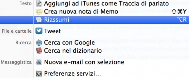 Come riassumere qualsiasi testo su OS X