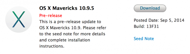 Apple rilascia la build 13F31 della beta di OS X Mavericks 10.9.5