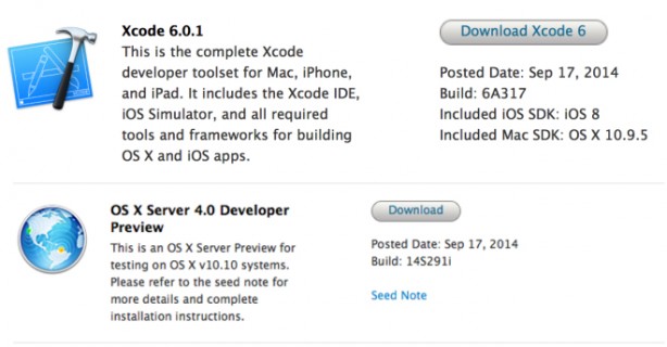 Apple rilascia Xcode 6.0.1 su App Store e una nuova preview di OS X Server