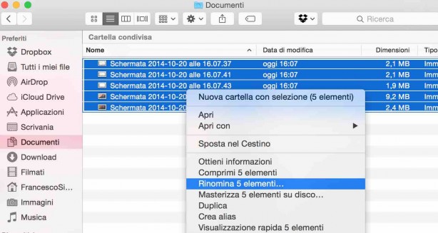 Come rinominare più file insieme con OS X Yosemite