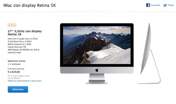 iMac Retina disponbili in 1-2 settimane se li ordini online