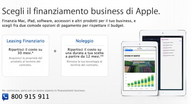 Su Apple Store arrivano finanziamenti e noleggio per gli utenti business