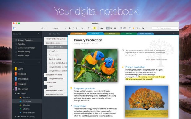 Outline: notebook digitale per Mac OS X