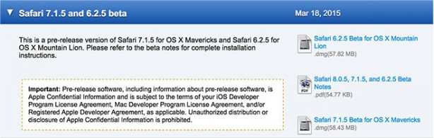 Apple rilascia le nuove beta di Safari 7.1.5 e 6.2.5