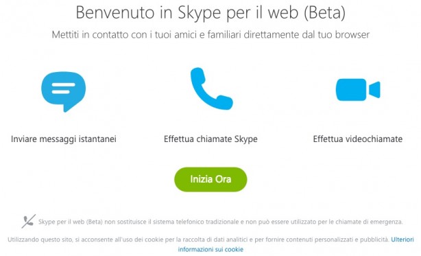 E’ ora possibile utilizzare Skype (beta) via browser