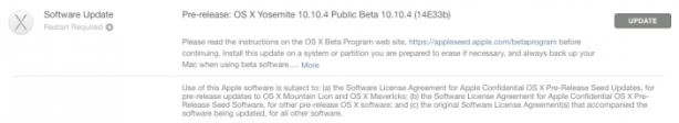 Apple rilascia una nuova build della beta pubblica di OS X 10.10.4 (build 14E33b)