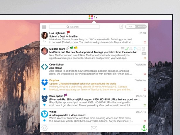 MailBar: le tue email nella barra dei menu del Mac