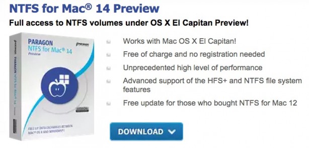 Pubblicata la preview del noto programma “Paragon NTFS for Mac”
