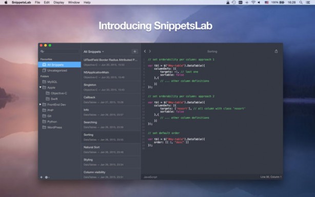 SnippetsLab: tool per sviluppatori che consente la gestione di spezzoni di codice sorgente