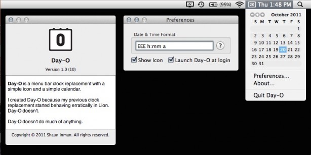 Day-O, app gratis per Mac: orologio con calendario integrato