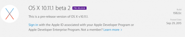 Apple rilascia la seconda beta di OS X 10.11.1 agli sviluppatori